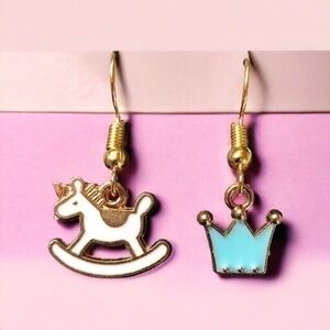 Rocking Horse and Crown Hoop Earrings